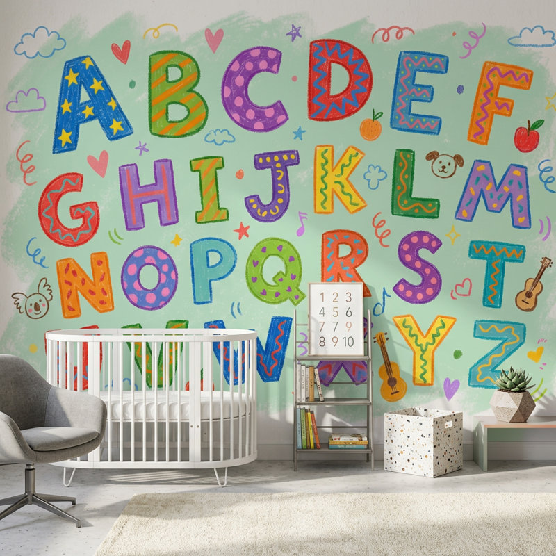 Papier peint alphabet pour enfants, 160 po x 108 po, Peler et coller