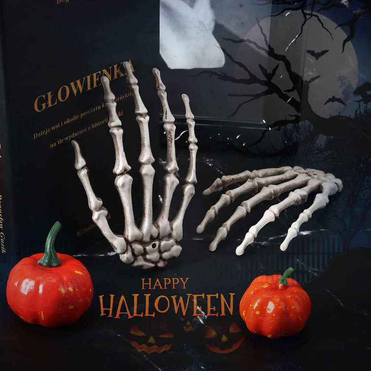 2 Pack Halloween Skeleton Hands Realistic Life Size Severed Plastic  Skeleton Hands for Halloween Themed Party Decoration Props(Right & Left)