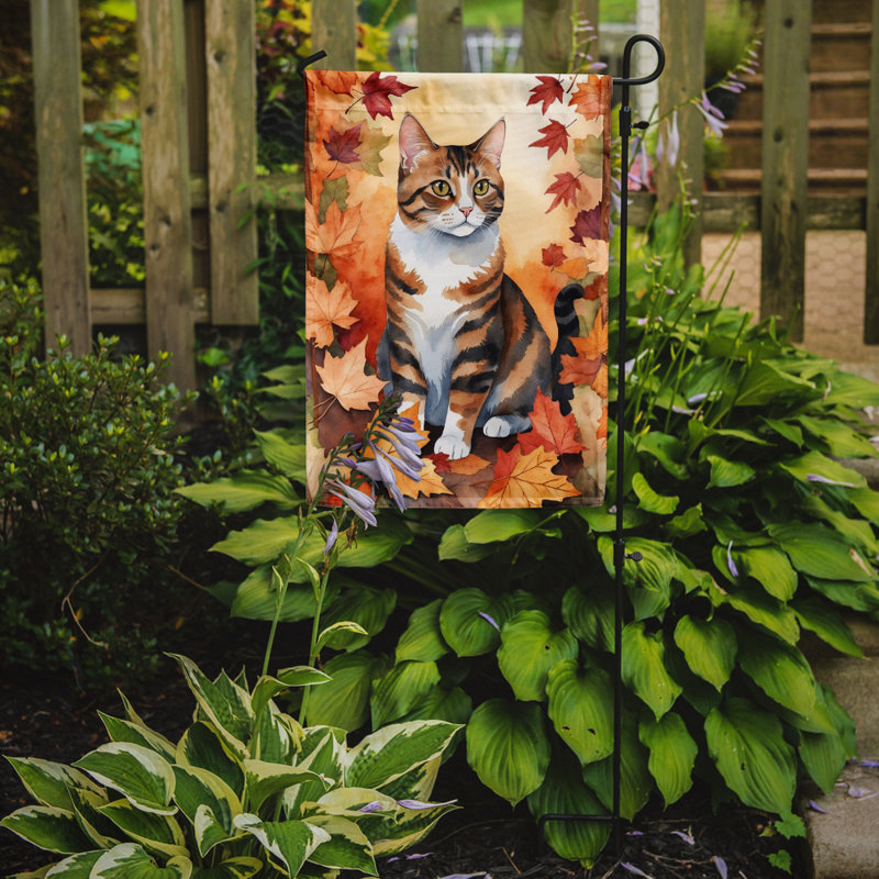 Chat en feuilles d'automne drapeau de jardin, Polydactyle américain