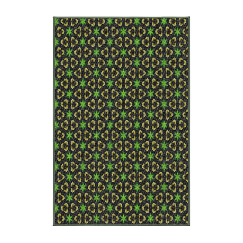 Tapis décoratif vert géométrique, Rectangle 5 pi x 7 pi