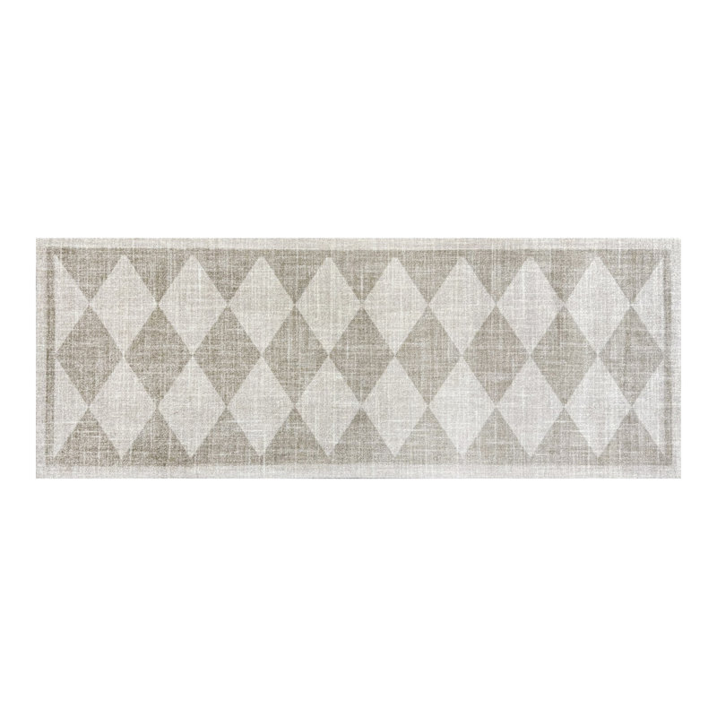 Arthur Diamonds Neutral One-Piece Washable Runner, 28" W x 75" L