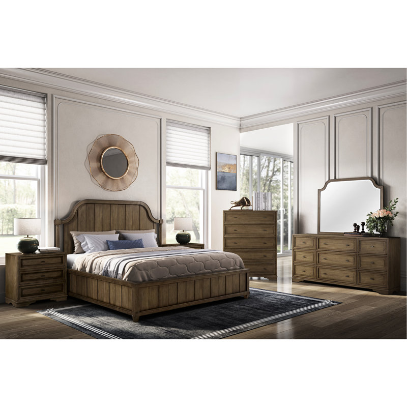 Très grand lit à panneau très grand fini en couleur amande, fabriqué à partir de placages, tête de lit arquée avec moulure royale, bois massif +, profondeur 85,72 po, largeur 83 po, hauteur 60 po, lit de 212 lb, rivetage et pouces