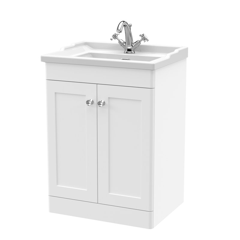 Classique 620mm Double Bathroom Vanity with Drop In Vitreous China Basin, Satin White, Single-Hole