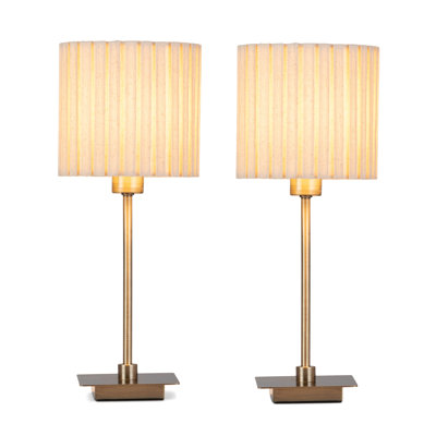Pair (2x) Square Stick Antique Brass Metal Bedside Table Lamp 