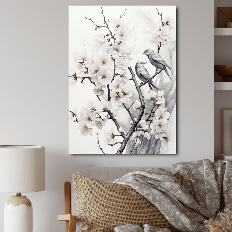 Bird Tree Monochrome Graphite Whispers " Bird Tree Monochrome Graphite Whispers ", 20" H x 12" W x 1" D, Wrapped Canvas