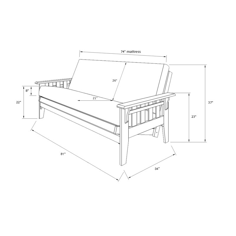 Base de futon large de 81 po Stratford, matelas non inclus, Oui