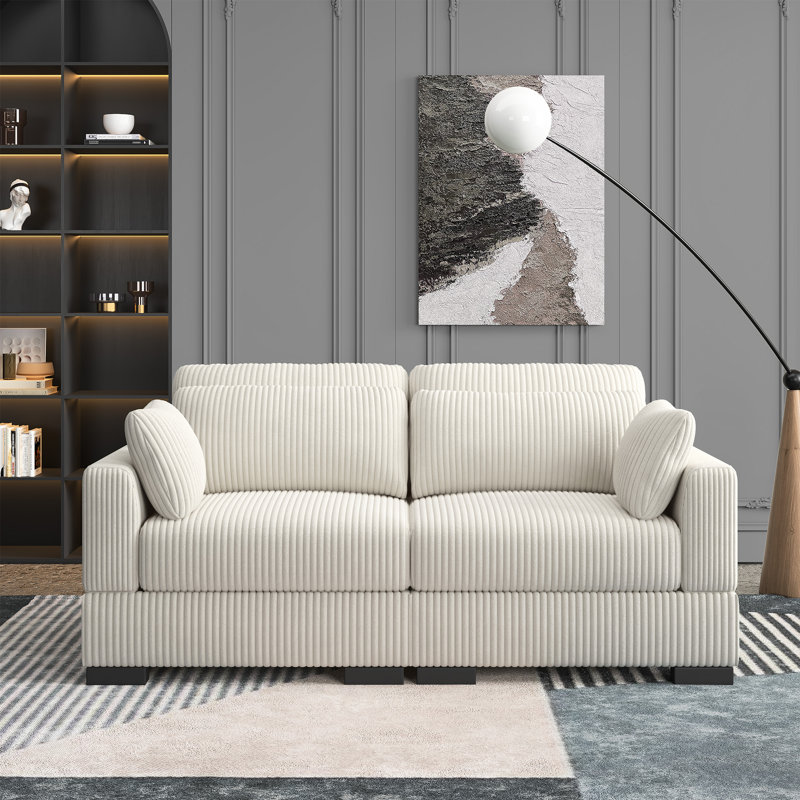 Canapé 70,8 po, causeuse en velours côtelé, canapé à accoudoirs carrés, Beige