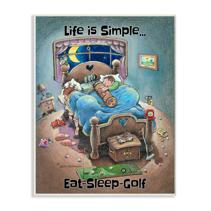 « life is simple amusant golf drawing sports design » par gary patterson, impression, H 15 po x l 10 po, Plaque en bois