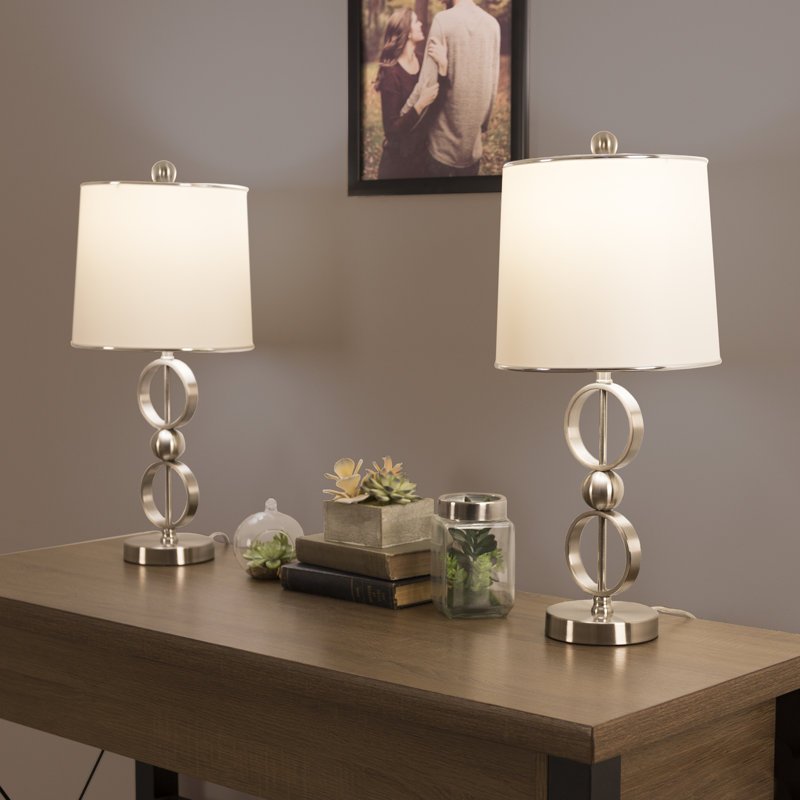 Ensemble de lampes de table 22,5 po, paire de lumières assorties modernes en acier à cercle ouvert (acier brossé)