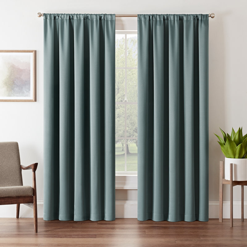 Tricia Solid Curtain Panel, Room Darkening Rod Pocket Curtain Thermapanel (1 Panel), 52" W x 95" L, River Blue