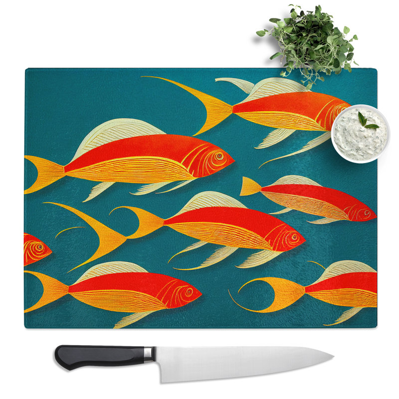 Art Deco Fish  Glass Chopping Board