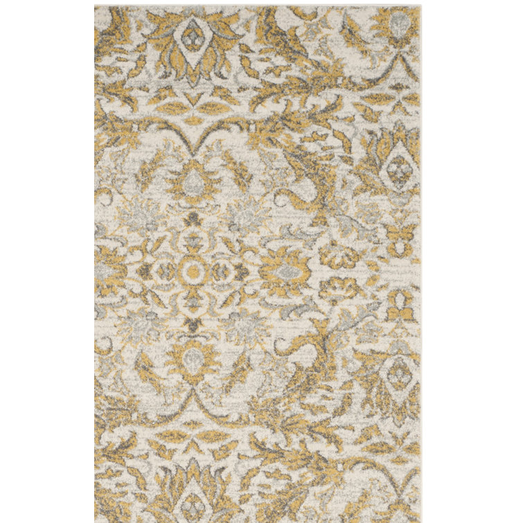 Adie Damask Ivory/Gold Area Rug