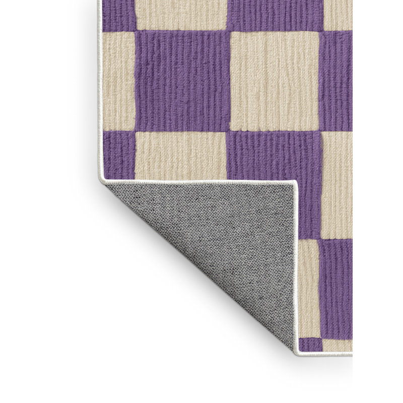 Machine Washable Checkered Beige Area Rug