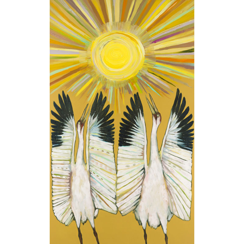 " Whooping Crane Sun Dancers " by Eli Halpin Painting Print, 36" H x 24" W