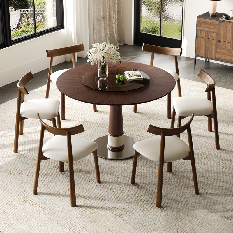 Ensemble de table de salle à manger 47 pouces en bois massif avec 6 chaises, 7 pièces : table, 6 chaises