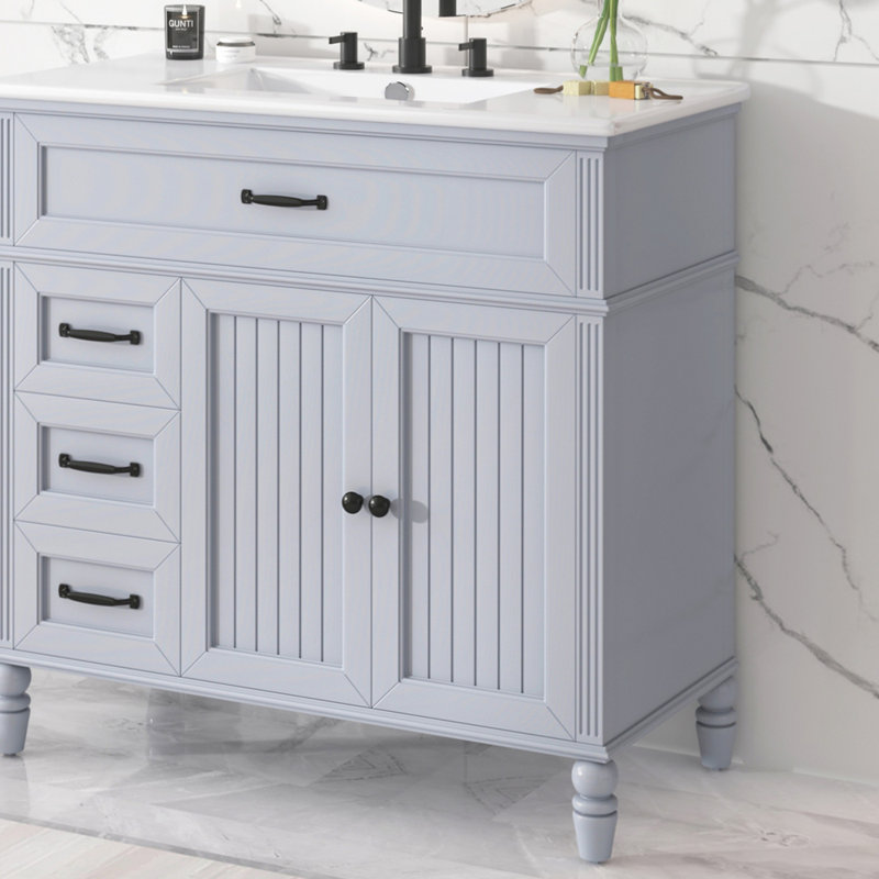 Armoire de salle de bain avec tiroirs et meuble-lavabo, Gris