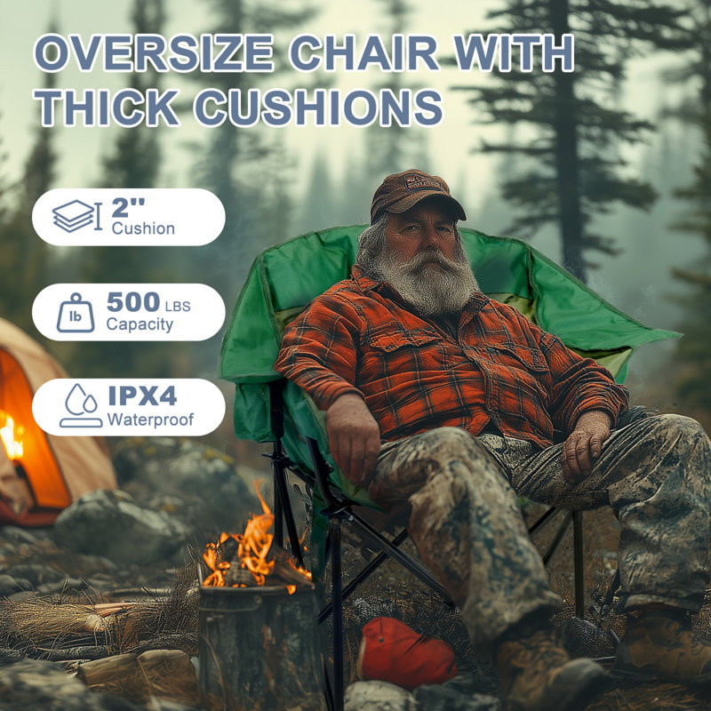 Fauteuil de camping surdimensionné avec accoudoirs chauffants avec 3 réglages de chaleur, pouvant supporter jusqu'à 400 lb
