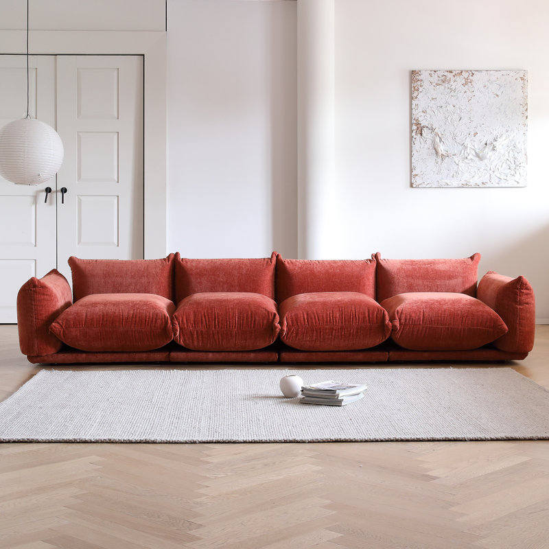 Cath 4-Seat Chenille Fabric Upholstered Sectional Sofa, Orange Chenille