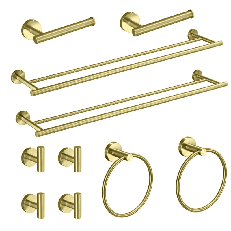 Bathroom Hardware Set,bathroom Accessories,stainless Steel,wall Mounted,10 Pieces, Brushed Gold