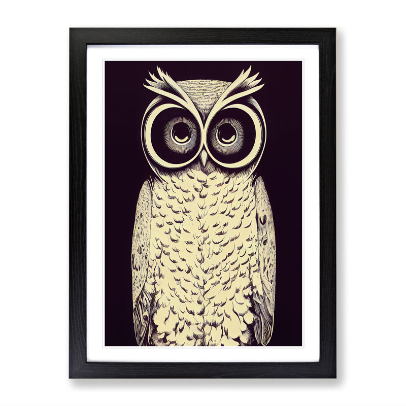 A Stylish Owl - Single Picture Frame Painting, 34cm H x 25cm W x 2cm D, Black