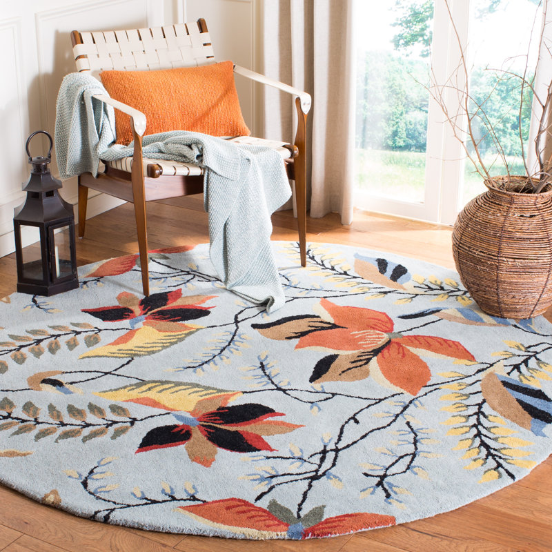 Avayah Soho Hand Tufted Wool And Viscose Floral Rug, Round 6'