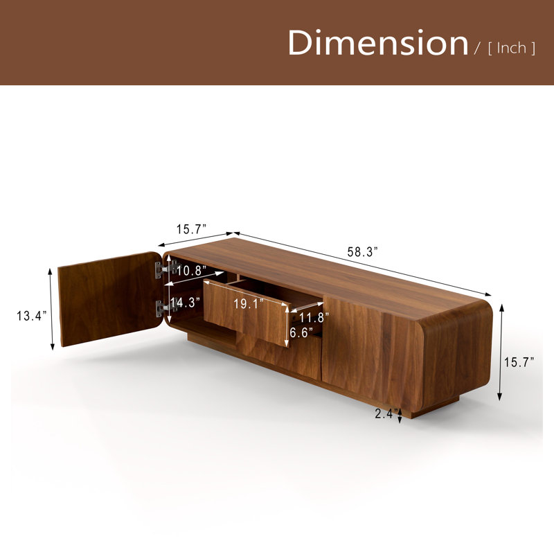 Console 58 po avec design en spirale unique et moderne avec meuble de rangement et meuble télé 2 tiroirs pour le salon