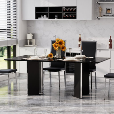 Élégante table de salle à manger rectangulaire en marbre de 70 po, plateau en panneau de fibres à densité moyenne durable et base robuste pour une maison moderne