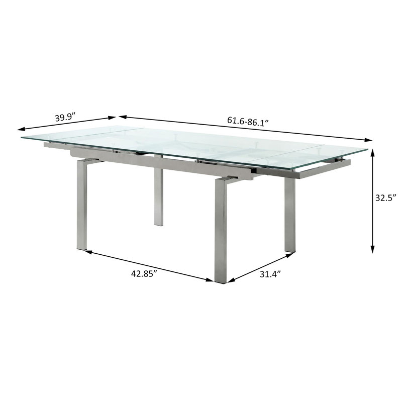 Ivy Bronx Kleigh Extendable Dining Table with Glass Top in Clear and ...