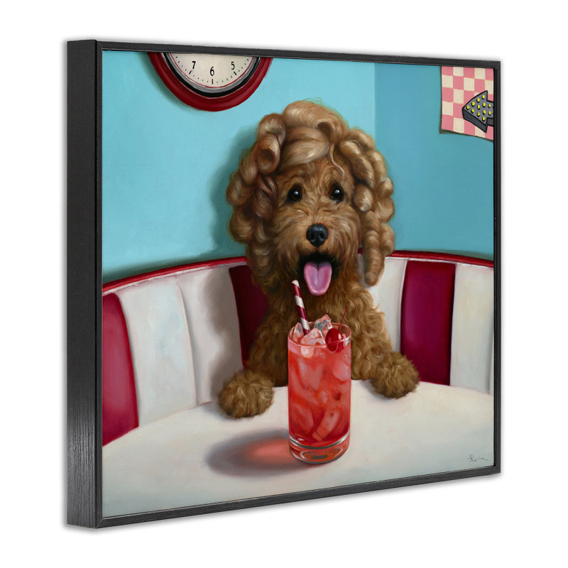 «Dog at Diner with Drink», art giclée par Lucia Heffernan, Giclée encadrée noir minuit, H 16 po x l 20 po