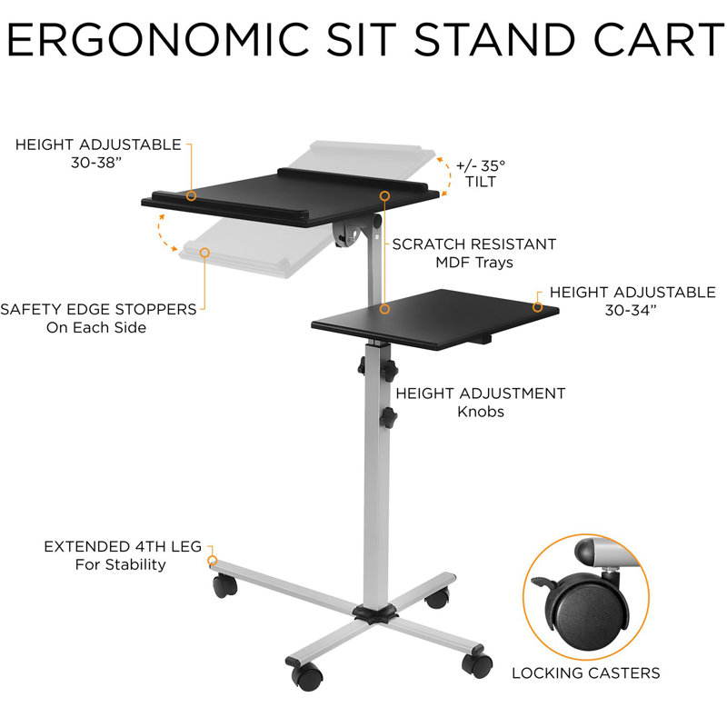 Montez-le! Plateau roulant pour ordinateur portable et chariot de projection, chariot de présentation réglable en hauteur avec roues