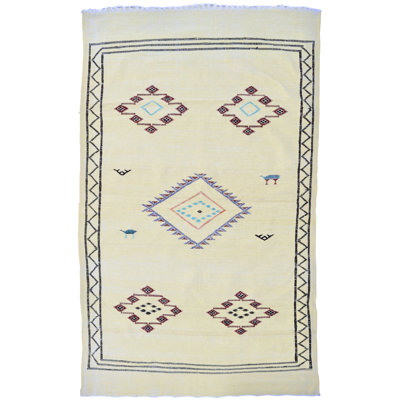 Tapis noir / brun clair unique de 3 pi 9 po x 6 pi 6 po années 1990