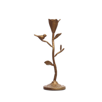 Candélabre en fonte forgé à la main avec fleurs et oiseaux, or