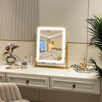 Miroir de salle de bain avec lumières, miroir de maquillage à DEL de 12,6 po x 15 po, miroir de maquillage éclairé avec lumières, commande intelligente à intensité variable à 3 modes d'éclairage, miroir éclairé pour bureau de maquillage, chambr