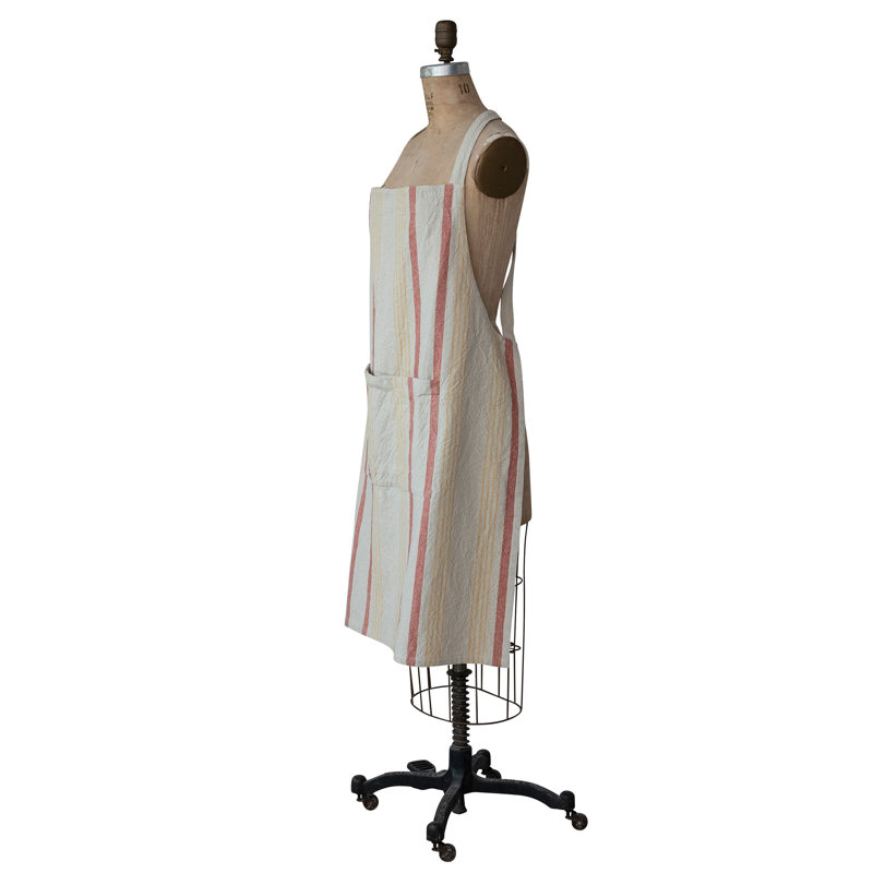 Tablier tissé à rayures en coton avec poche