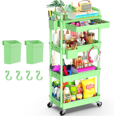 4-Tier Rolling Utility Cart With Removable Drawer, 360° Swivel & Lockable Wheels, Heavy-Duty Storage Organizer For Bathroom, Kitchen, Craft, Makeup, And Baby Essentials