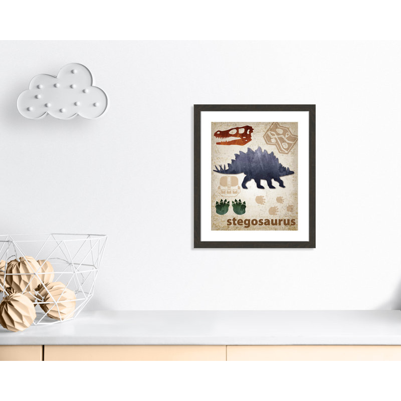 Décalcomanie murale Dinosaures-02 ', H 26,5 po x l 22,5 po x P 0,625 po, Encadré plat à grain de bois noir