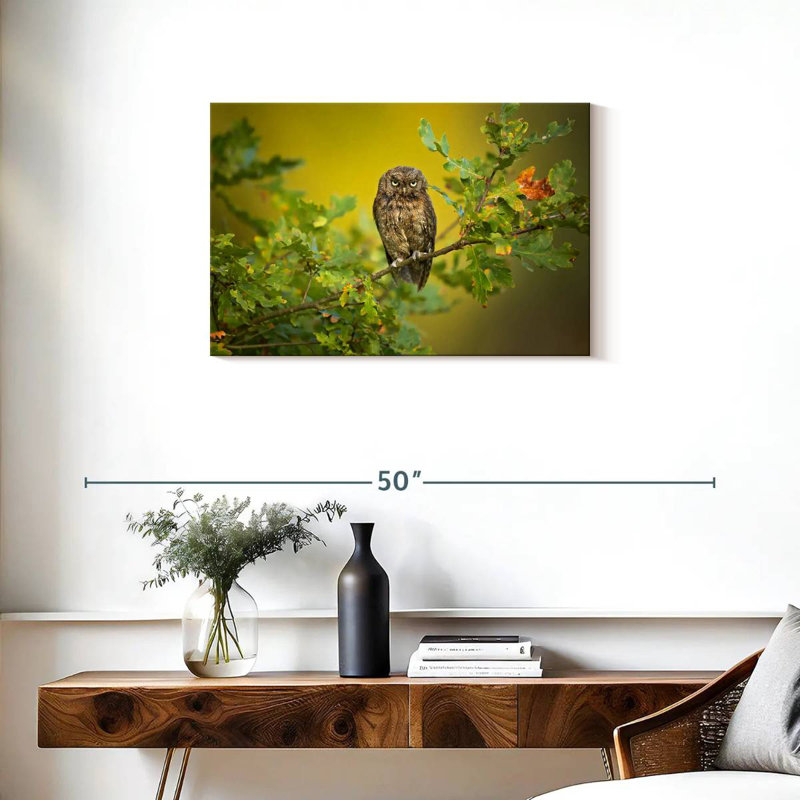 Owl Perching On Tree, 20" H x 30" W