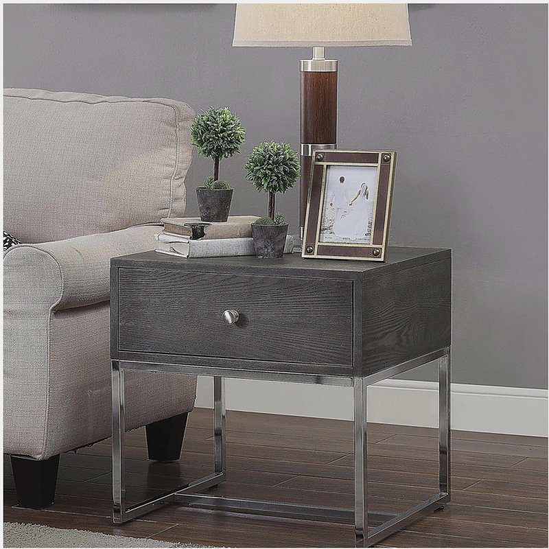Table de bout avec rangement en chêne gris et chrome