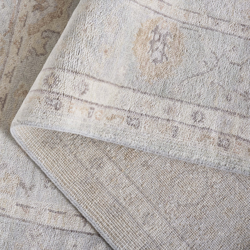Tapis gris clair / beige en laine / coton noué à la main Oushak, Rectangle 6 pi x 9 pi