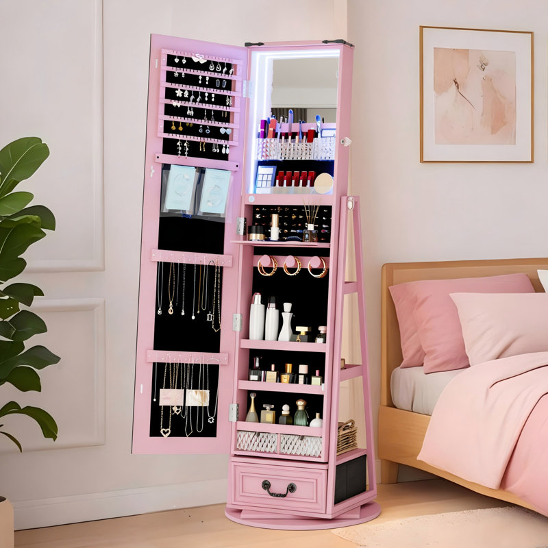 21.1'' Wide Jewelry Armoire With Mirror, Pink