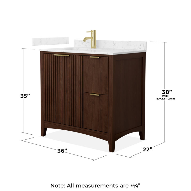 Palmilla 36" Freestanding Single Bathroom Vanity with Cultured Marble Top, Brown, Matte Black, Carrara Cultured Marble