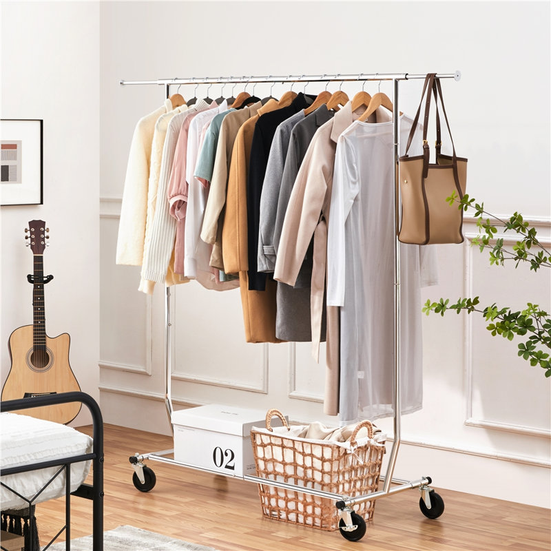 Dwight Adjustable Rolling Clothes Rack, Silver