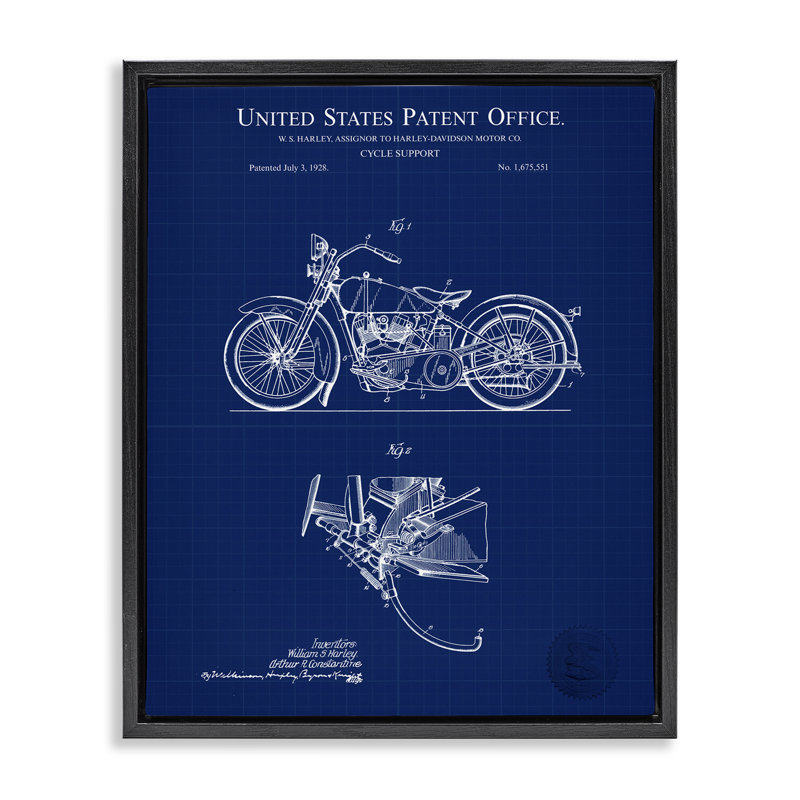"Cycle Support Blueprint", art mural sur toile flottante par Karl Hronek, Cadre flottant noir de jais, H 21 po x l 17 po