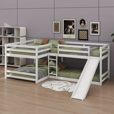 An L-Shaped Bunk Bed Available In Full And Twin Sizes, Featuring A Slide And A Compact Ladder For Easy Access