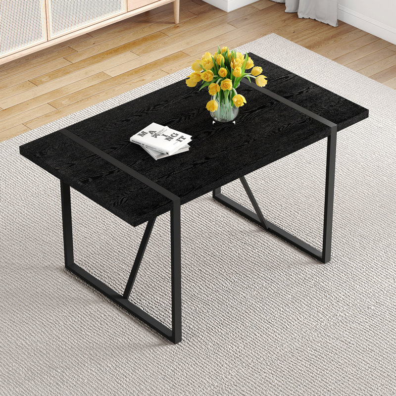 Table de salle à manger rectangulaire de 55 pouces avec plateau en MDF texturé noir