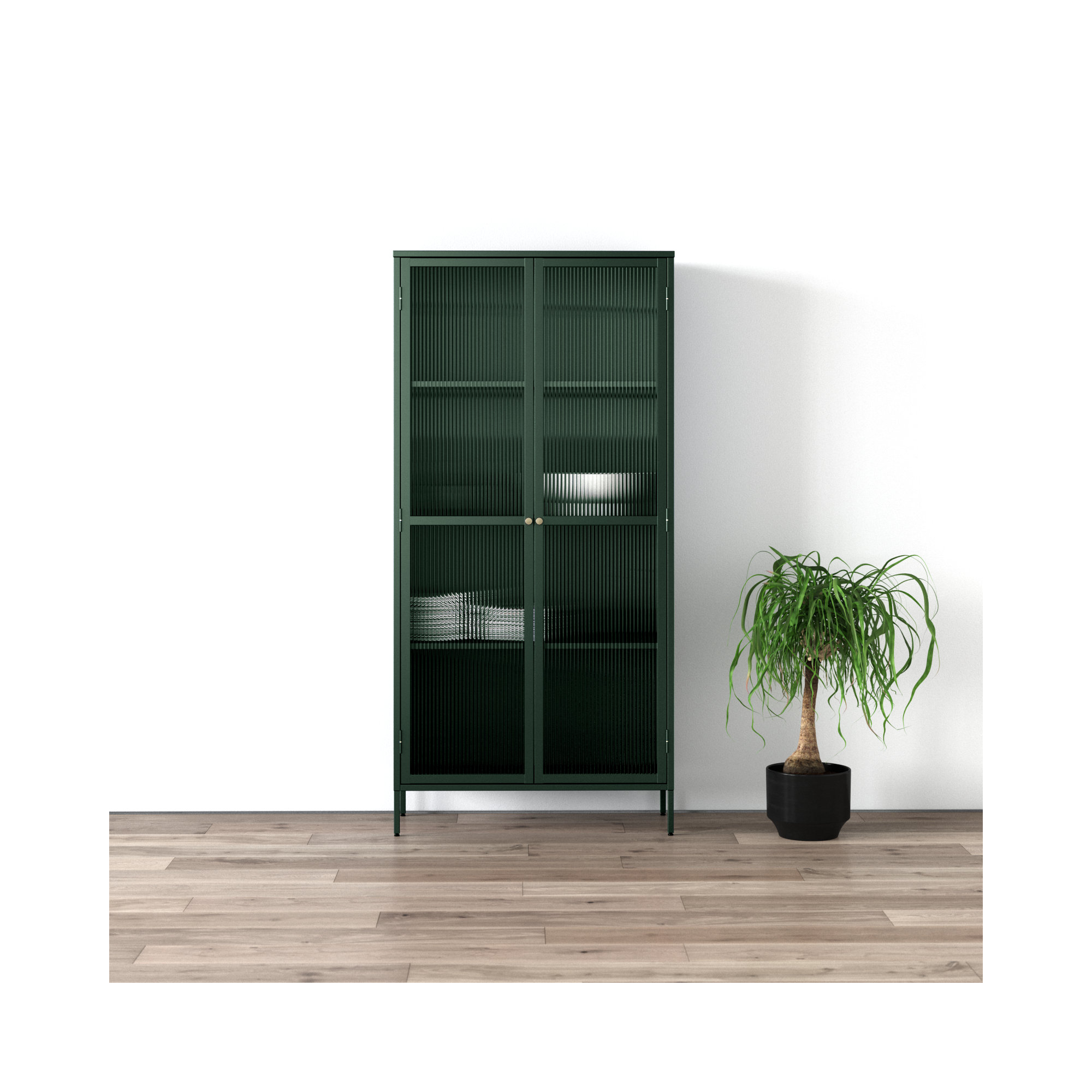 Arnika 75" Fluted Glass Dining Cabinet, Green