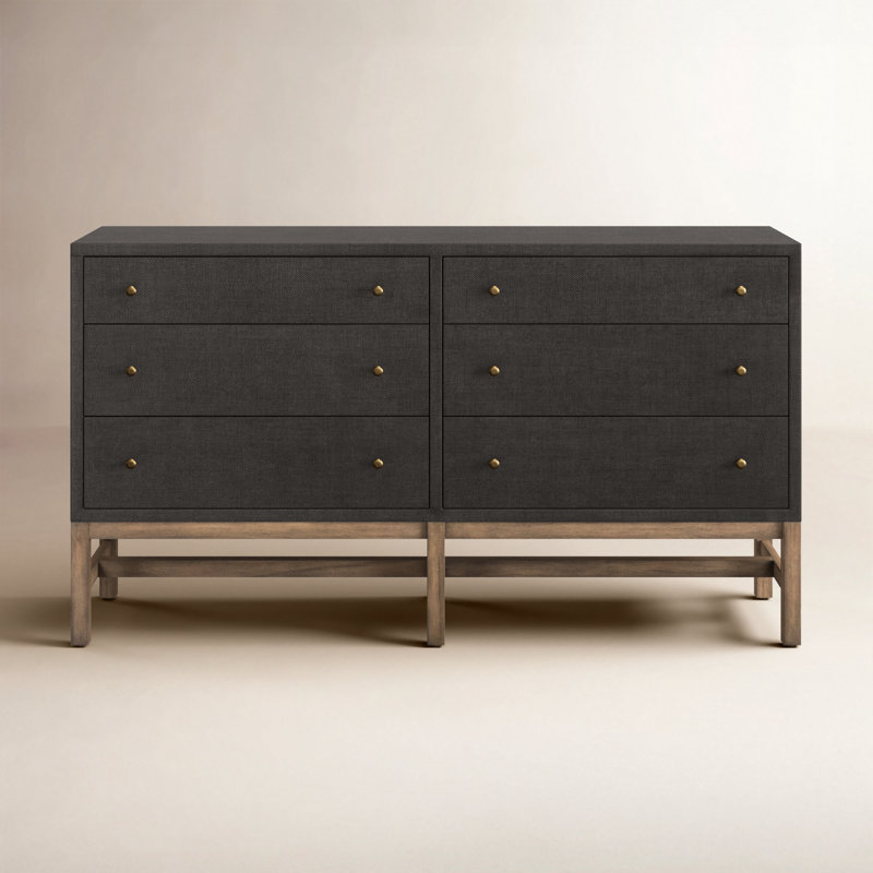Hakana 6 Drawer Raffia Dresser, Black