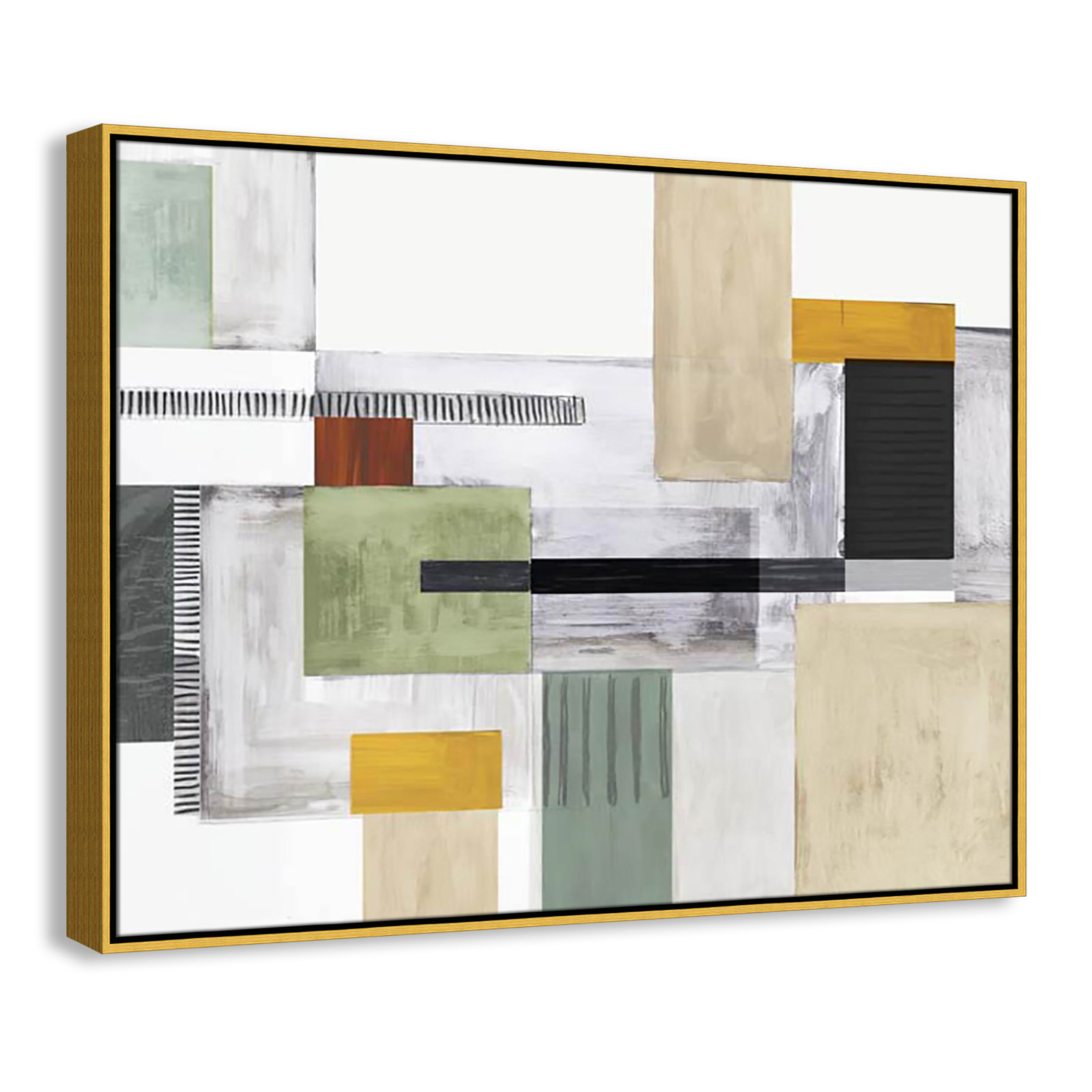 Playful Blocks Print by Tom Reeves, 31.5" H x 41.5" W x 2" D, Gold Floater Framed, No Mat