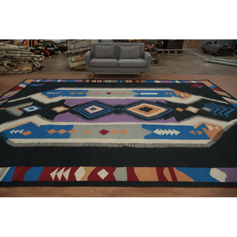 Grand tapis kilim à motif géométrique 12 x 15