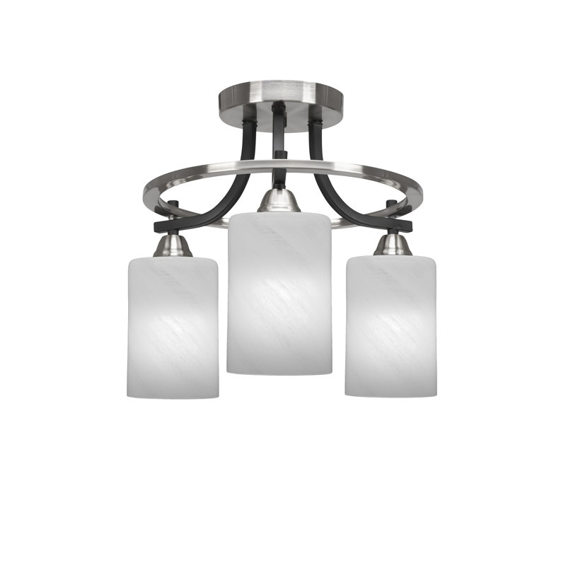 Yaneri Paramount 3 Light Semi-Flush Shown In Matte Black & Brushed Nickel Finish With 4" White Marble Glass